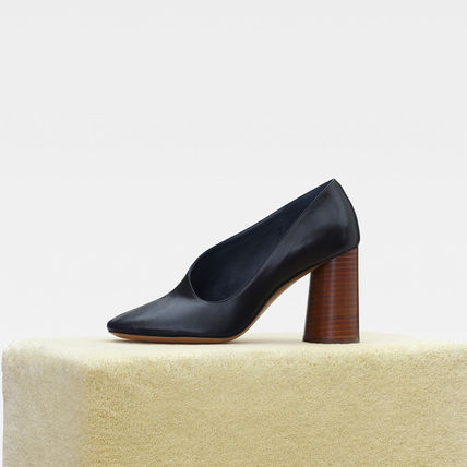 [CELINE] 올드셀린느 라운드토 힐 펌프스 (Round Toe Plain Leather Block Heels Elegant Style)