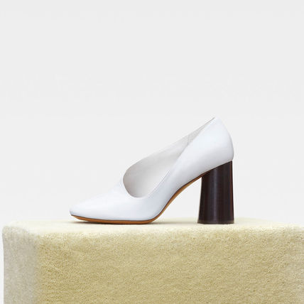 [CELINE] 올드셀린느 라운드토 힐 펌프스 (Round Toe Plain Leather Block Heels Elegant Style)